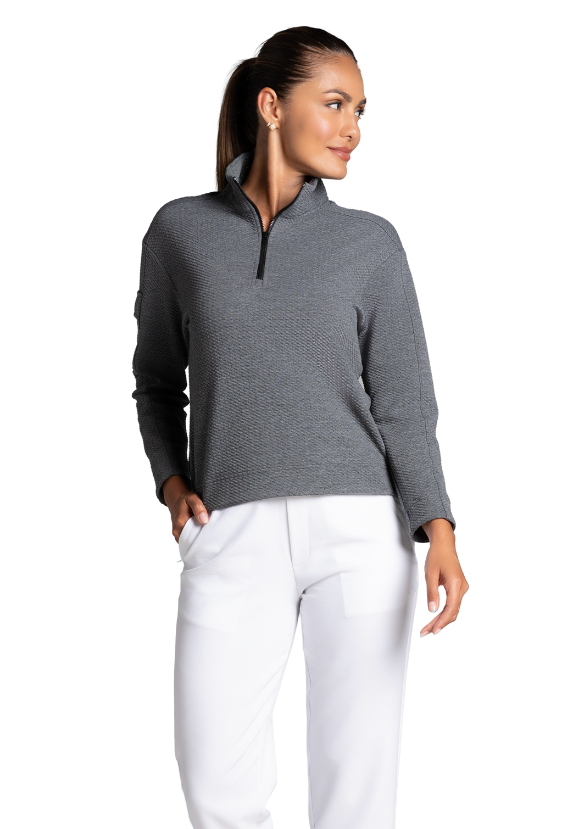 Solid Popcorn Stitch 1/4 Zip Pullover - 42000